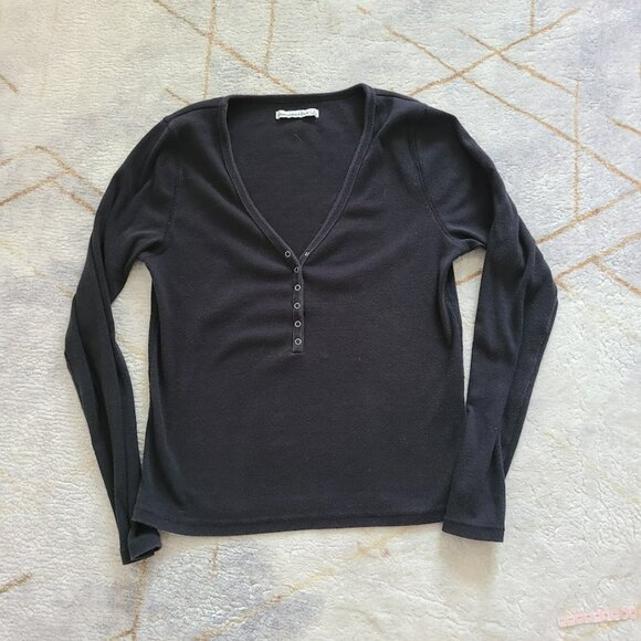 Abercrombie Black Ribbed Henley | Gothic Witchy Y2K Top Women’s L - Picture 3 of 6